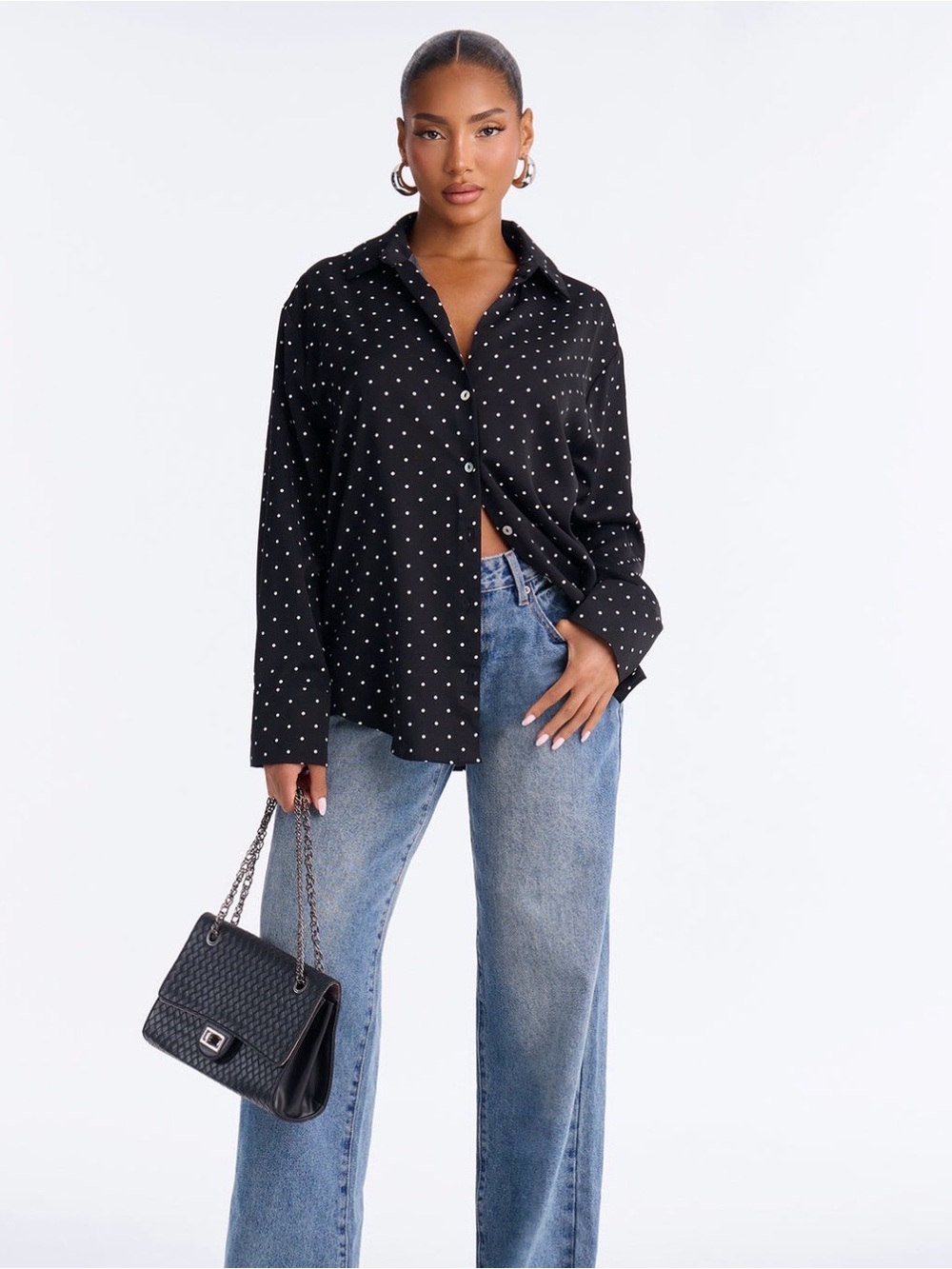 Black Polka Dot Button-Down Shirt